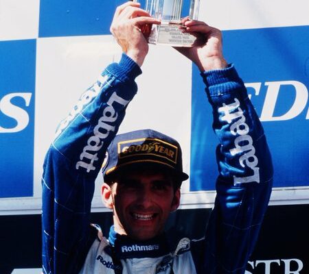 Damon Hill celebrates victory at the 1995 F1 Australian Grand Prix as Adelaide hosted its final F1 race for the foreseeable future