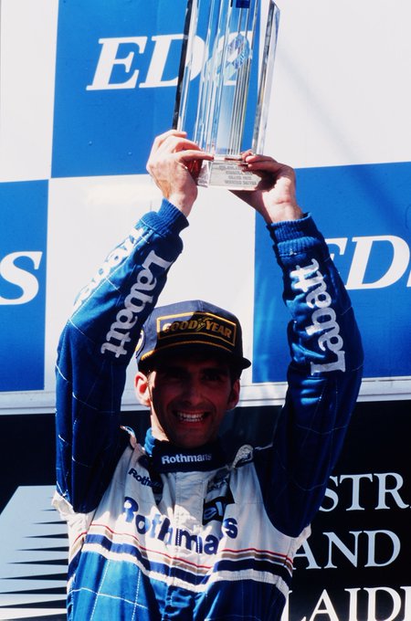 Damon Hill celebrates victory at the 1995 F1 Australian Grand Prix as Adelaide hosted its final F1 race for the foreseeable future