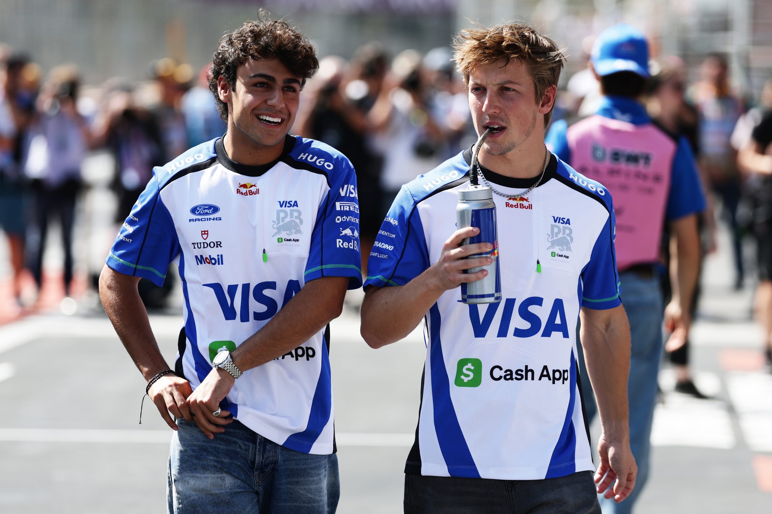 Racing Bulls teammates Lindblad and Lawson ahead of their crash in F1 Azerbaijan GP