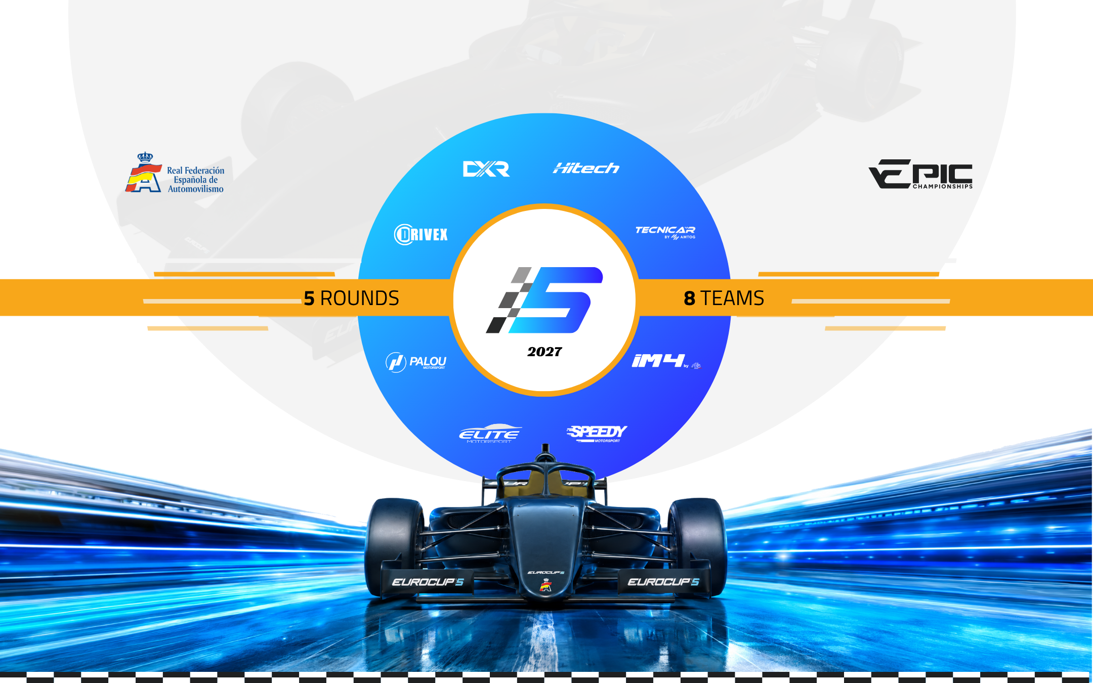 Eurocup-5 fills its 2027 grid with eight teams and 30 entries as the new karting-to-F4 series confirms its calendar and AD27 cars.