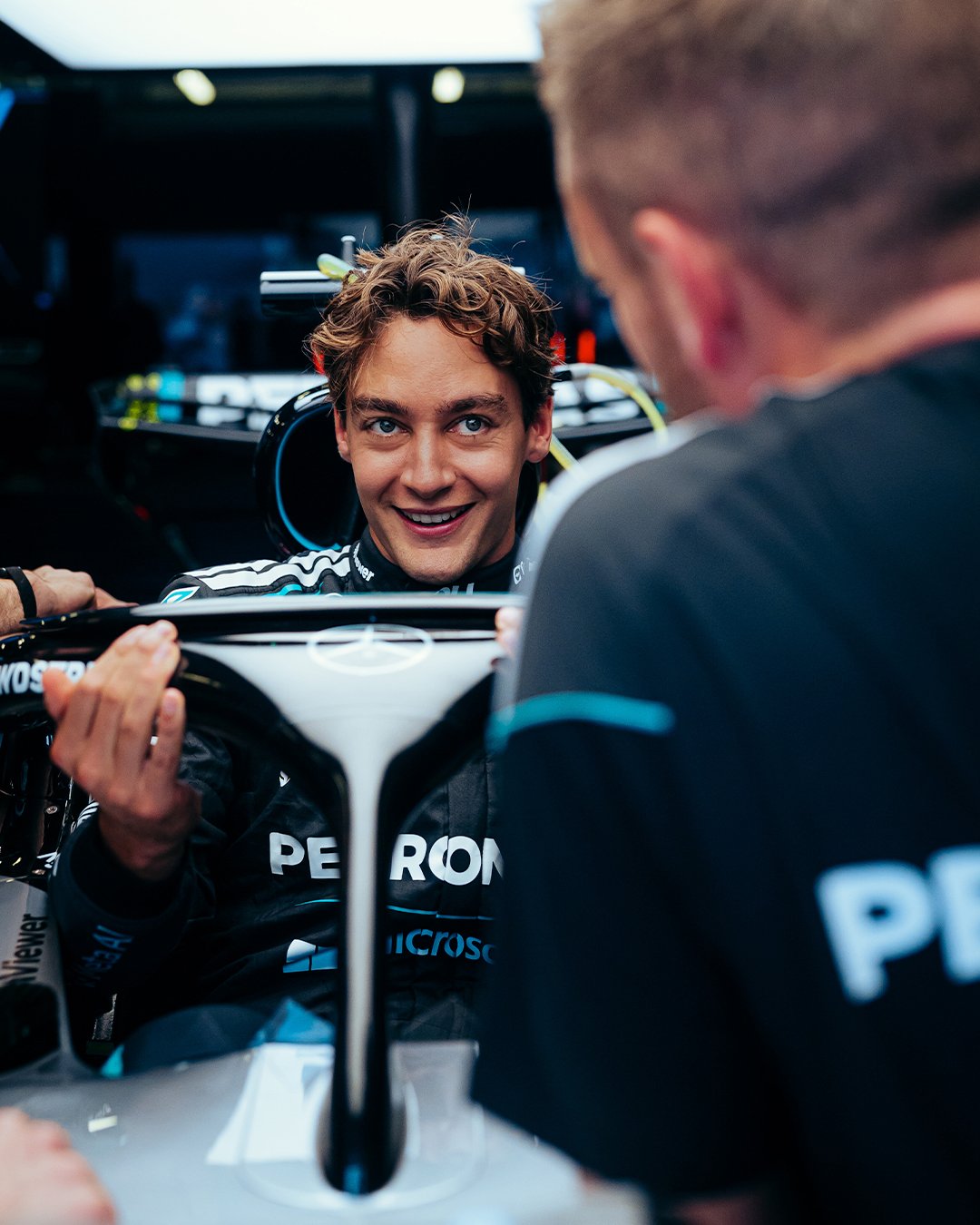Mercedes F1's George Russell tops FP2 at the 2026 Azerbaijan GP.