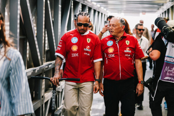 Ferrari team principal Fred Vasseur and driver Lewis Hamilton Monaco GP