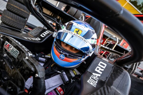 Tuukka Taponen in his MP Motorsport car, showcasing his F3 2025 helmet