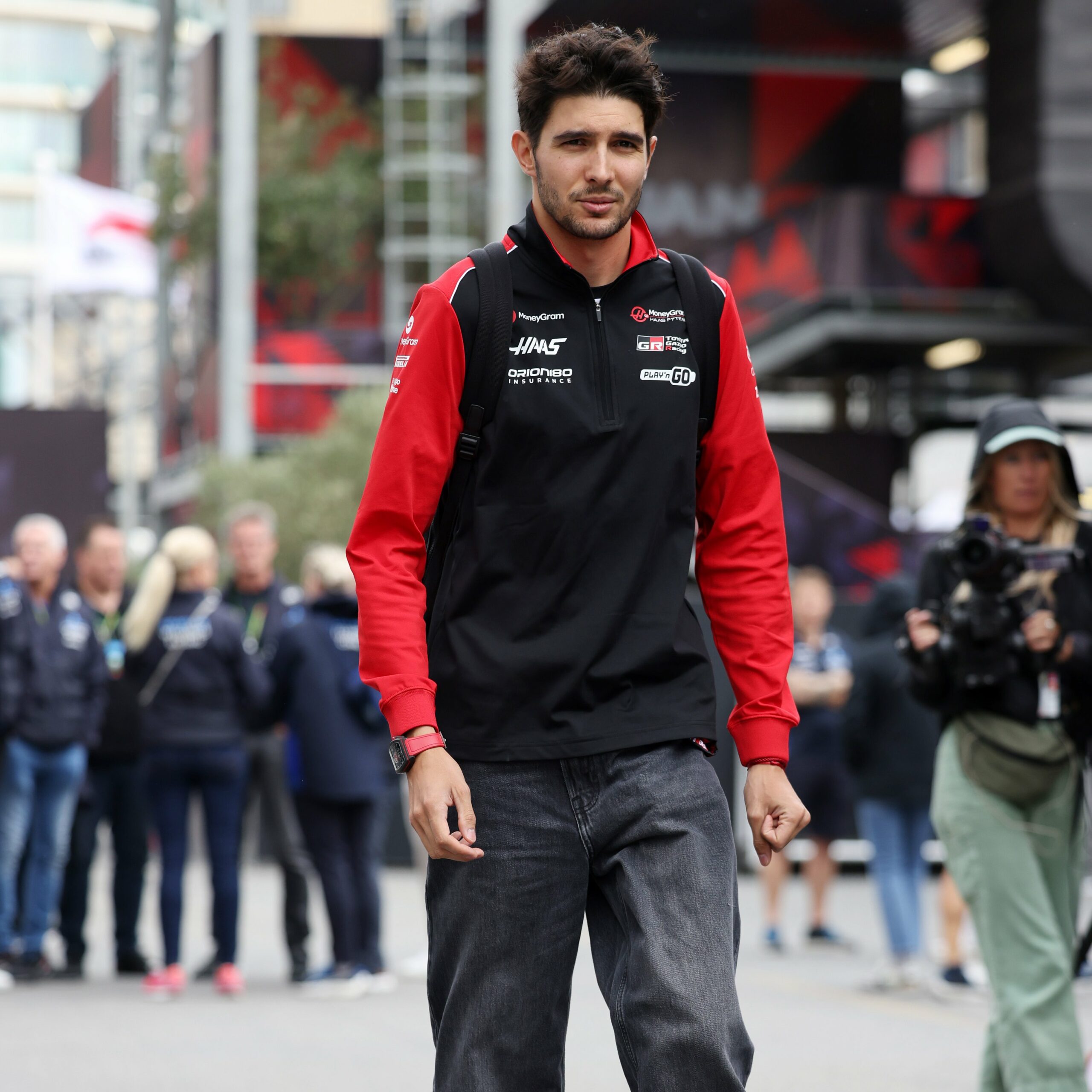 Esteban Ocon arriving for F1 FP3 and qualifying in Baku
