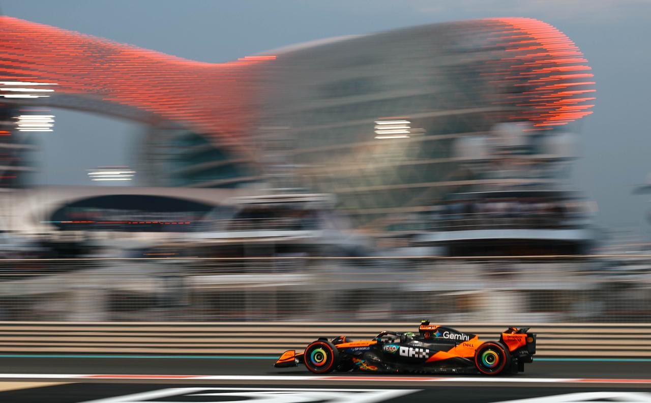 Lando Norris tops FP2 at the F1 Abu Dhabi GP, leading Max Verstappen and George Russell. Oscar Piastri struggles, while Bearman shines.