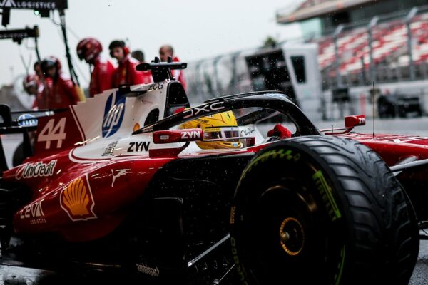 Lewis Hamilton completed his first day of testing for Ferrari in wet weather conditions at the 2026 F1 Barcelona Shakedown.
