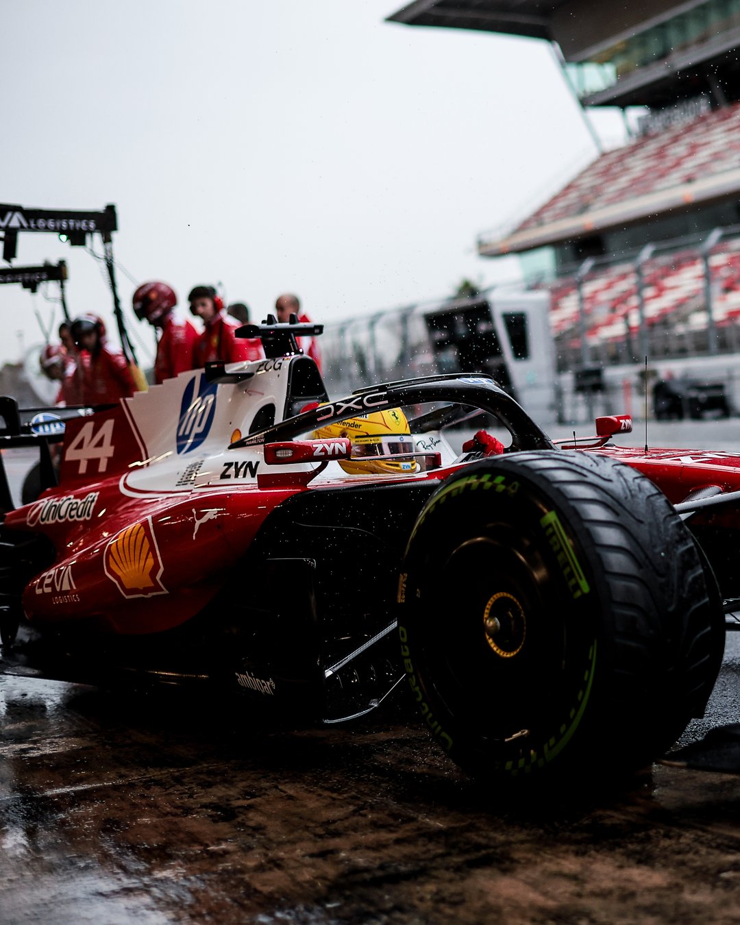Lewis Hamilton completed his first day of testing for Ferrari in wet weather conditions at the 2026 F1 Barcelona Shakedown.