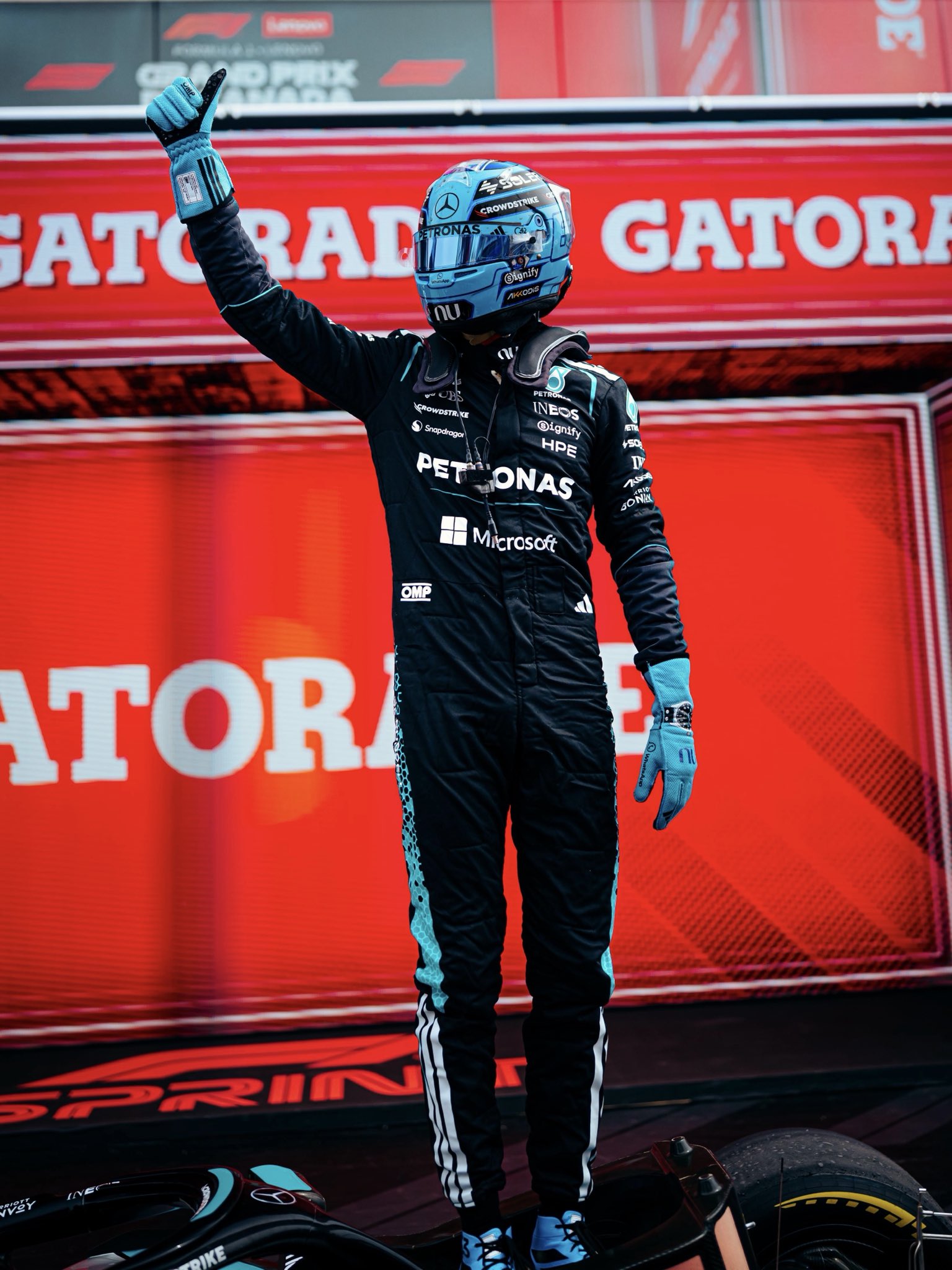 Mercedes’ George Russell finished P1 at the F1 2026 Canada Sprint Race. Beating teammate and championship rival, Kimi Antonelli, in P3.