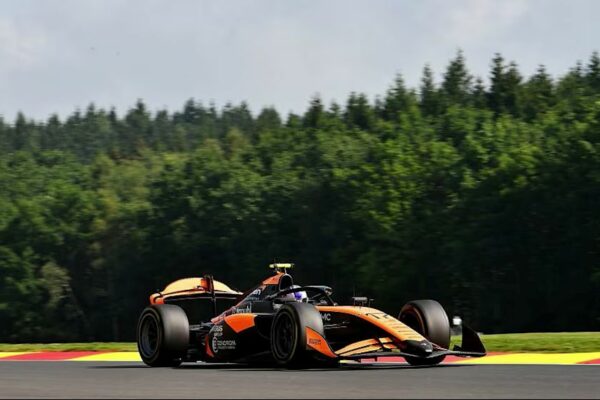Alex Dunne of Rodin Motorsport competing in F2 at the 2025 Belgian GP