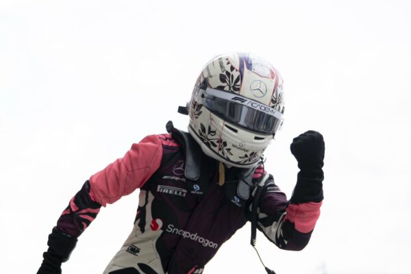 Doriane pin at the 2025 F1 ACADEMY Miami GP weekend Race 1 Podium