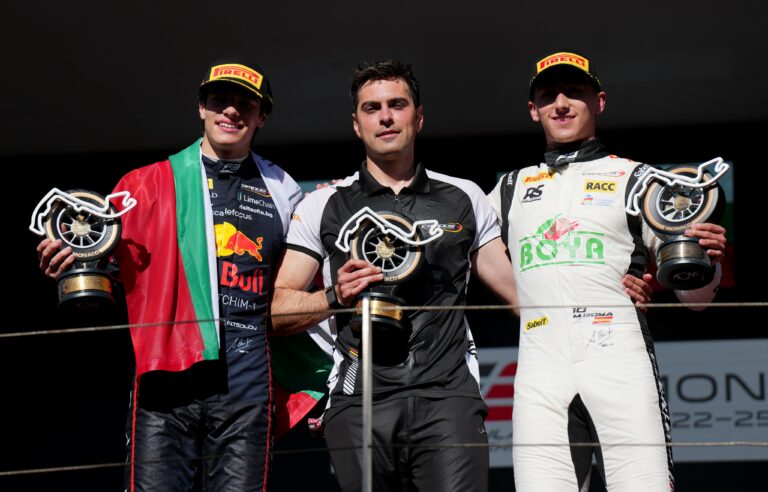 Nikola Tsolov and Mari Boya celebrating their podium finishes at the F3 2025 Monaco GP