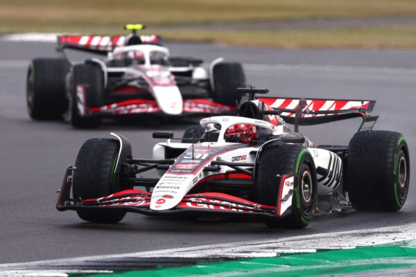 Haas' Esteban Ocon and Ollie Bearman during the 2025 F1 British GP