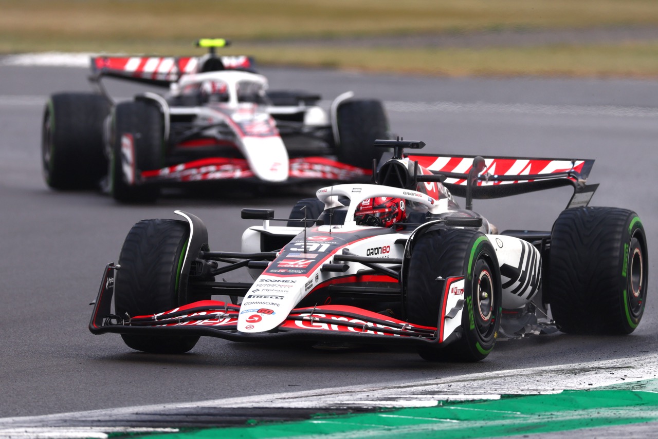 Haas' Esteban Ocon and Ollie Bearman during the 2025 F1 British GP