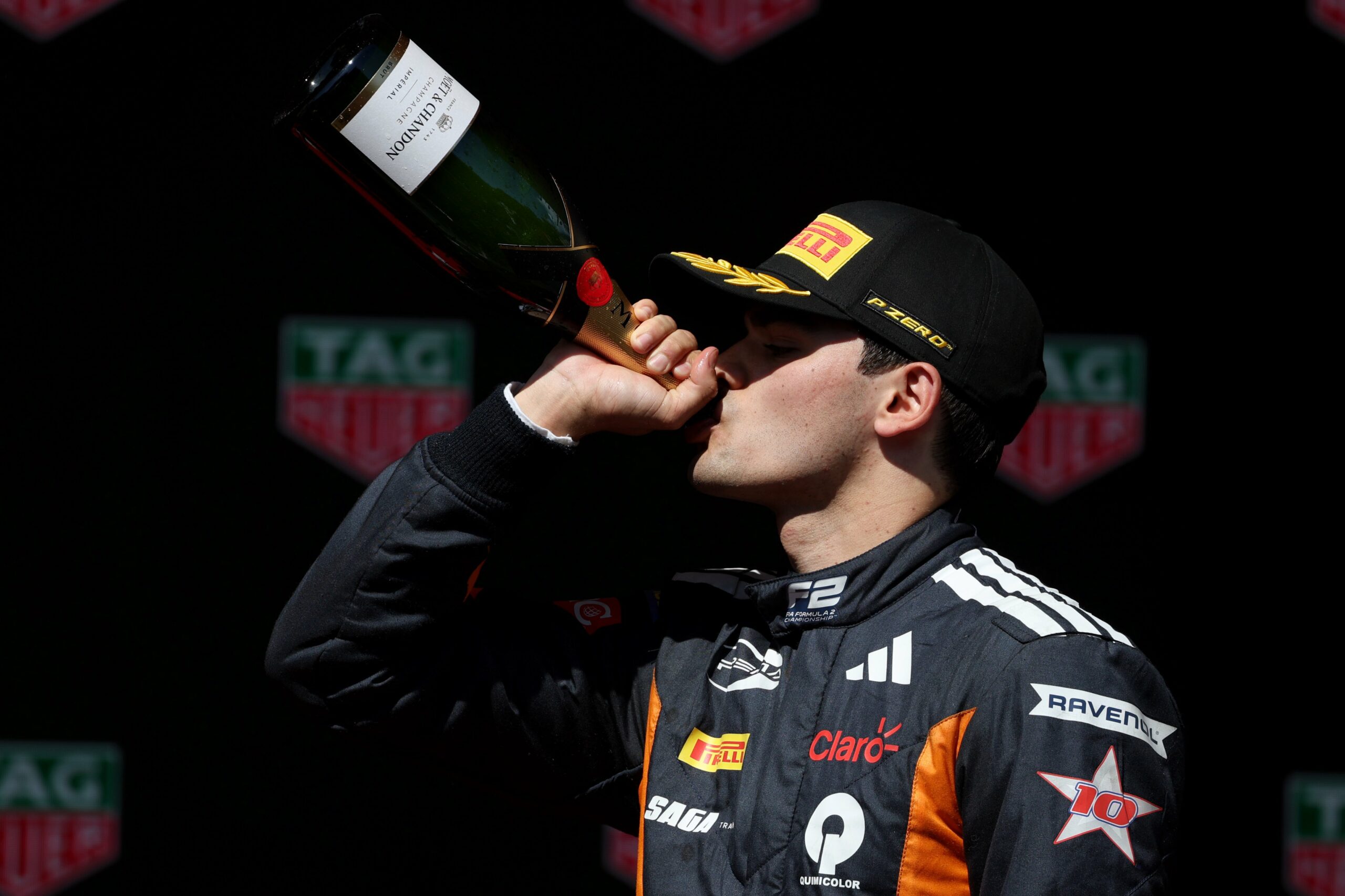 Sebastián Montoya celebrating a P3 finish during the F2 Monaco GP 2025.