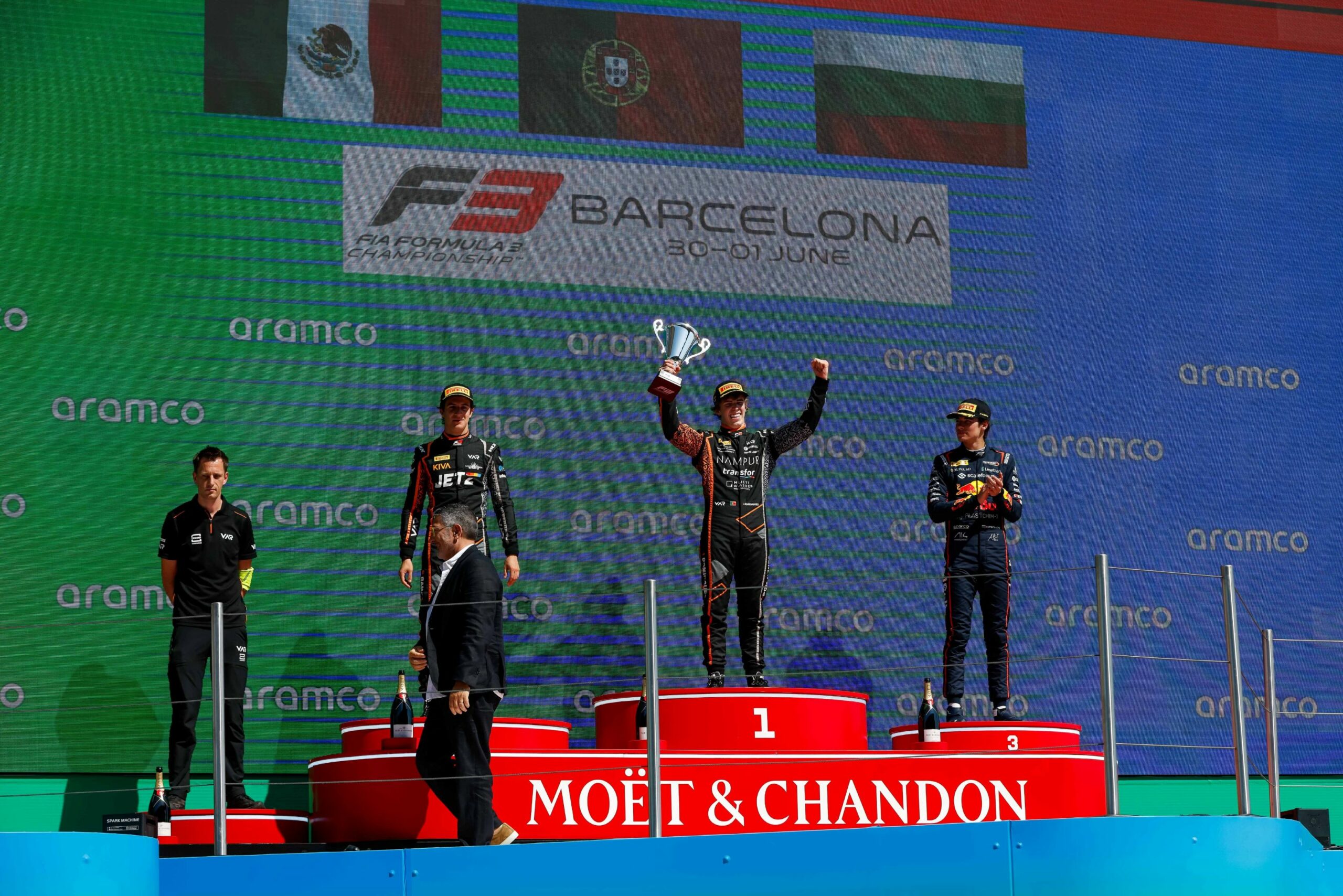 Chaos in the 2025 F3 Spanish Sprint Race as title contenders crash out and Domingues claims his maiden win. Tsolov rose to P2 in standings.