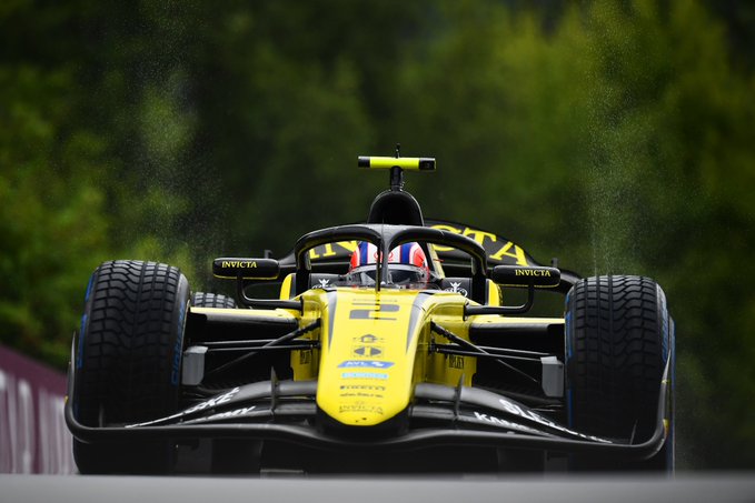 Roman Stanek on a wet F2 Feature Race at the 2025 Belgian GP, securing his first win after post-race penalties reshuffled the podium.