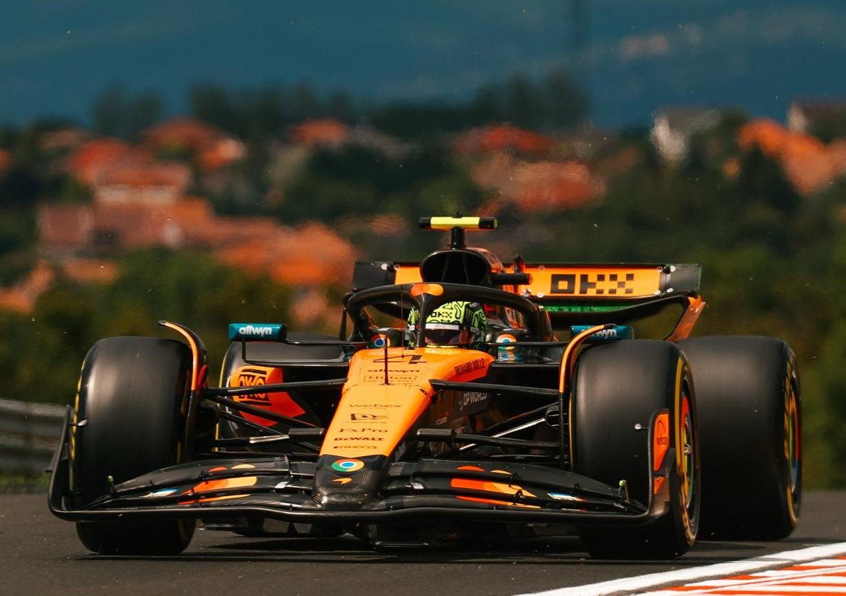 McLaren driver Lando Norris on track for FP1 at the 2025 Hungarian GP