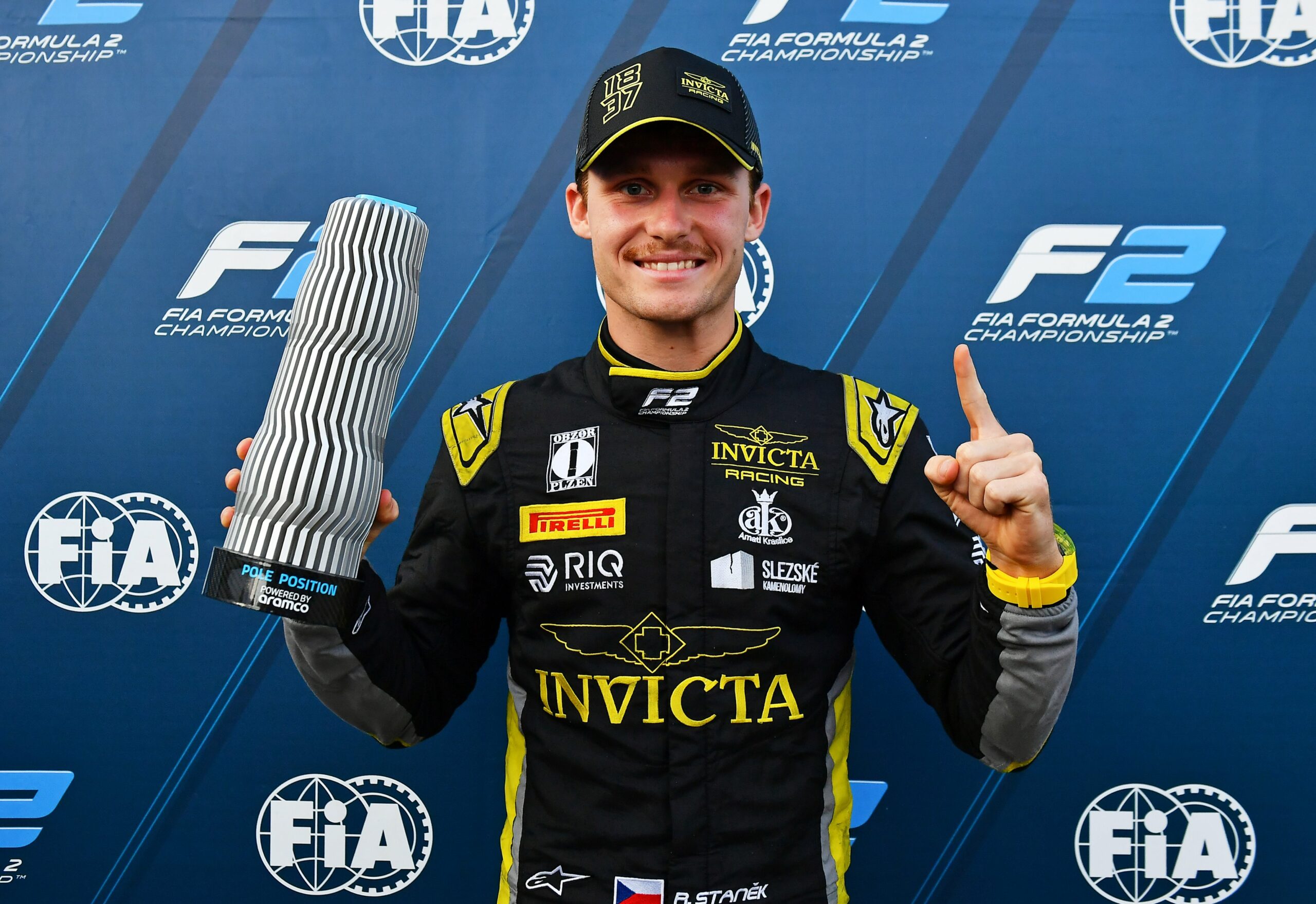 Roman Staněk after taking pole position for the Budapest Round Feature Race