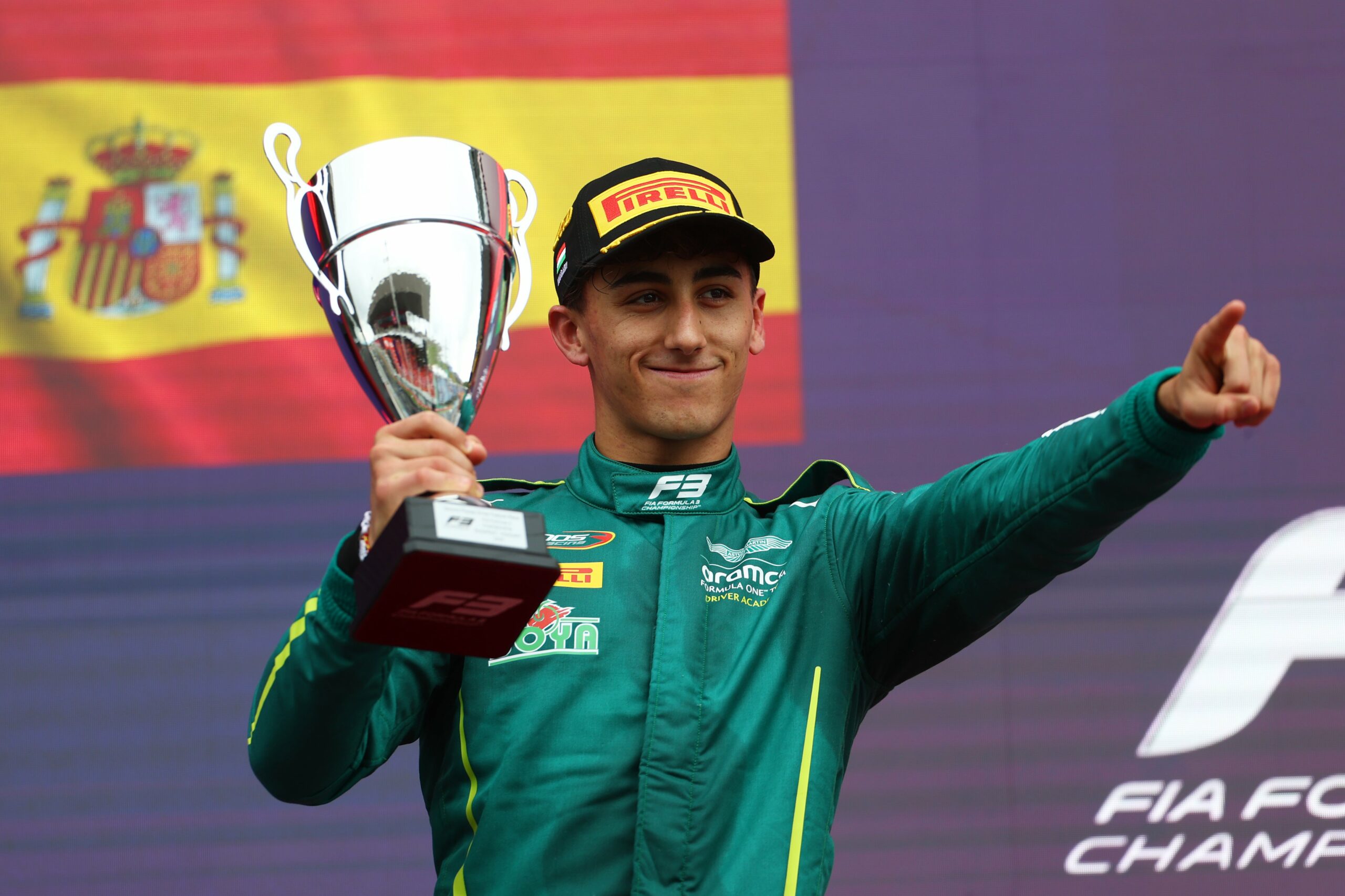 Mari Boya of Campos Racing celebrates P2 after Feature Race at 2025 F3 Hungarian GP