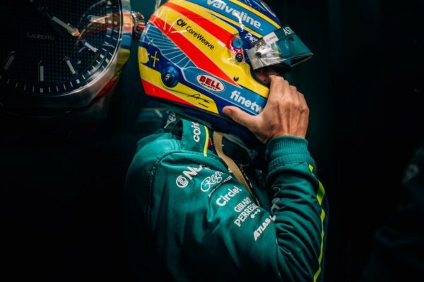Fernando Alonso in the Aston Martin garage ahead of F1 Dutch GP
