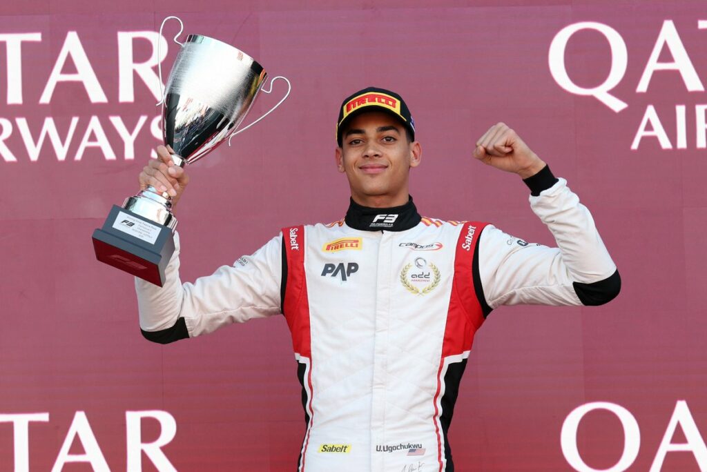 Ugochukwu winning the F3 Feature Race at the AUS GP