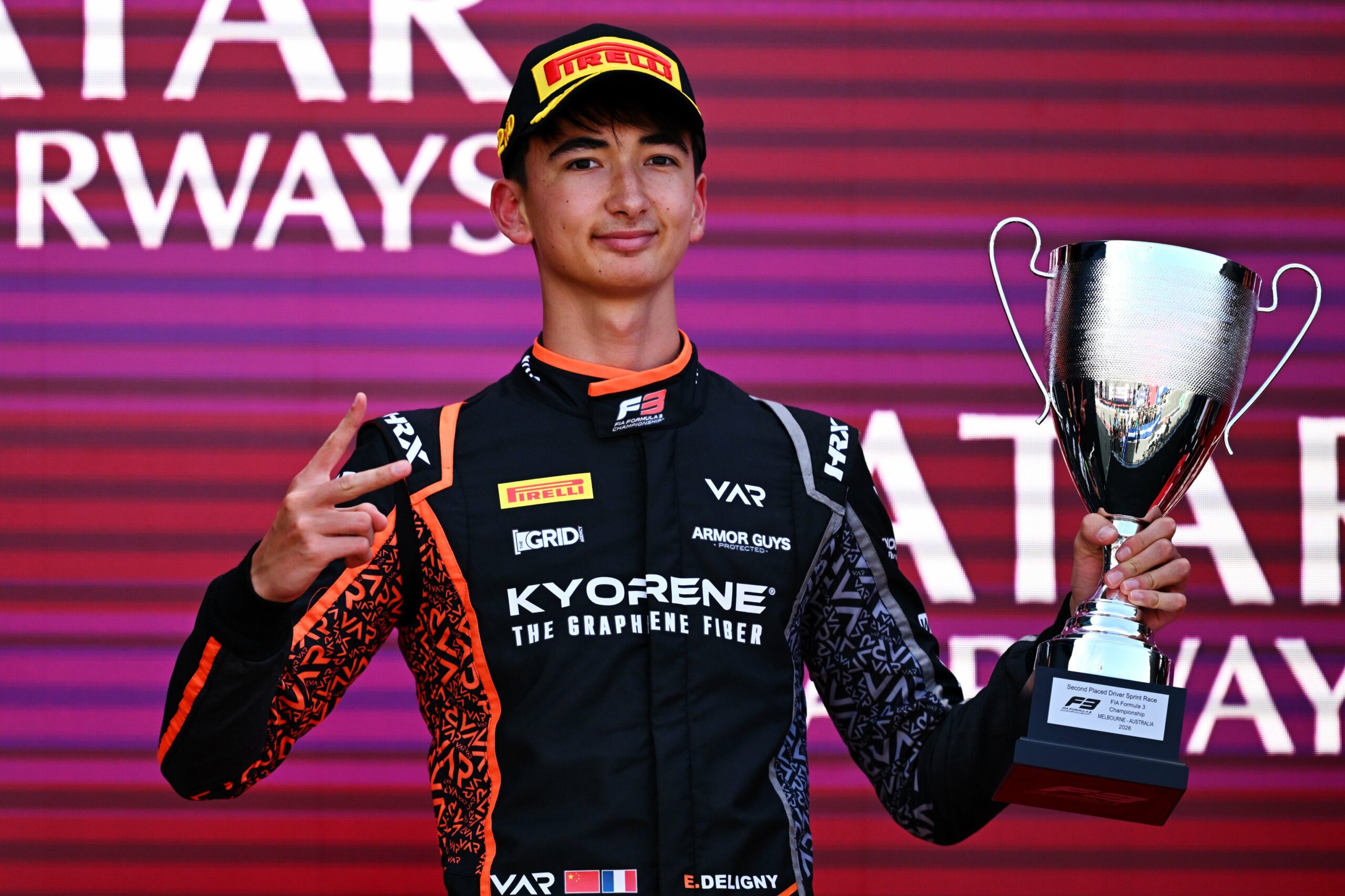 Deligny delivered an impressive F3 debut, claiming P2 in a shortened Sprint Race at the 2026 Australian GP, alongside teammate del Pino in P1.