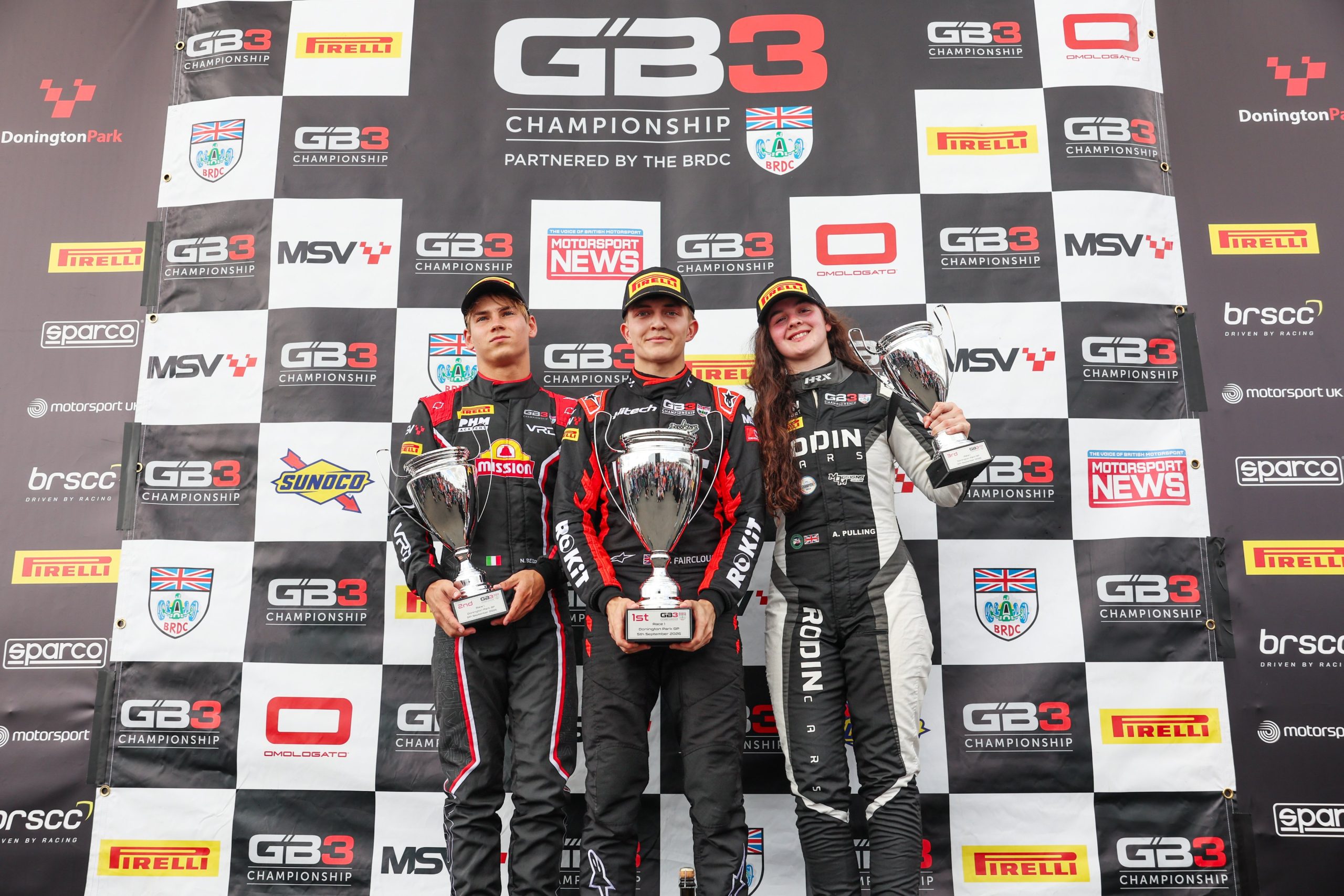 Deagen Fairclough, Nikita Bedrin and Abbi Pulling reflected on a dramatic GB3 Race 1 at Donington after filling the podium.