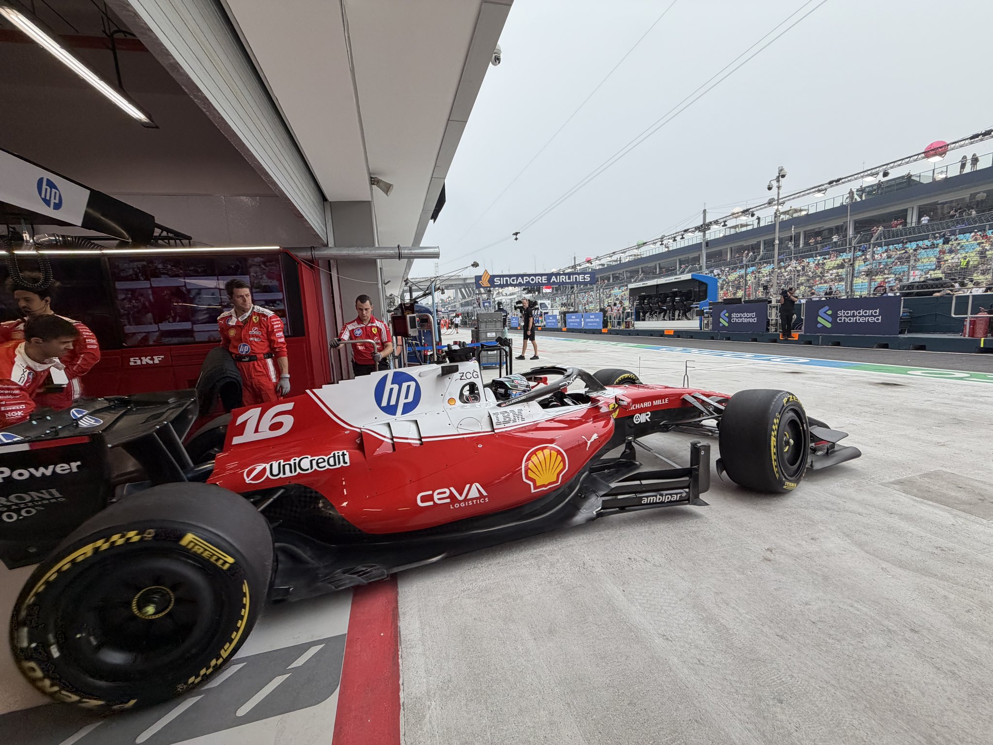 Ferrari driver Charles Leclerc saves third in 2026 Singapore GP sprint race after struggling for pace on a drying track.