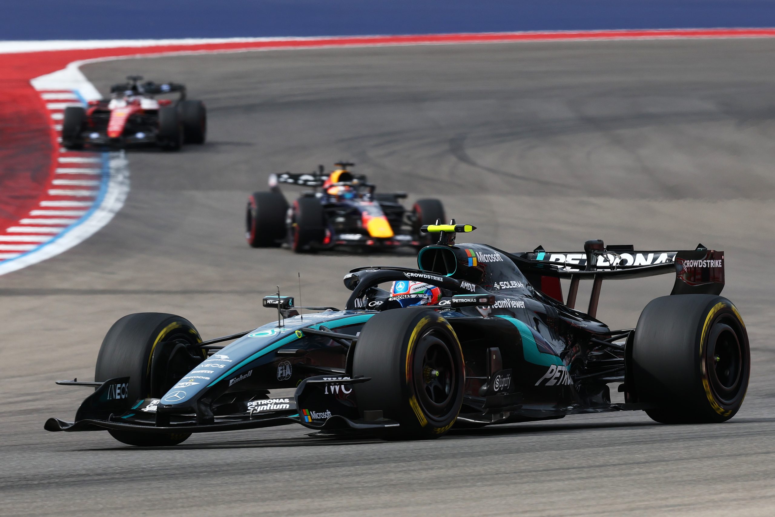 Kimi Antonelli of Mercedes on his way to winning the 2026 F1 United States GP.