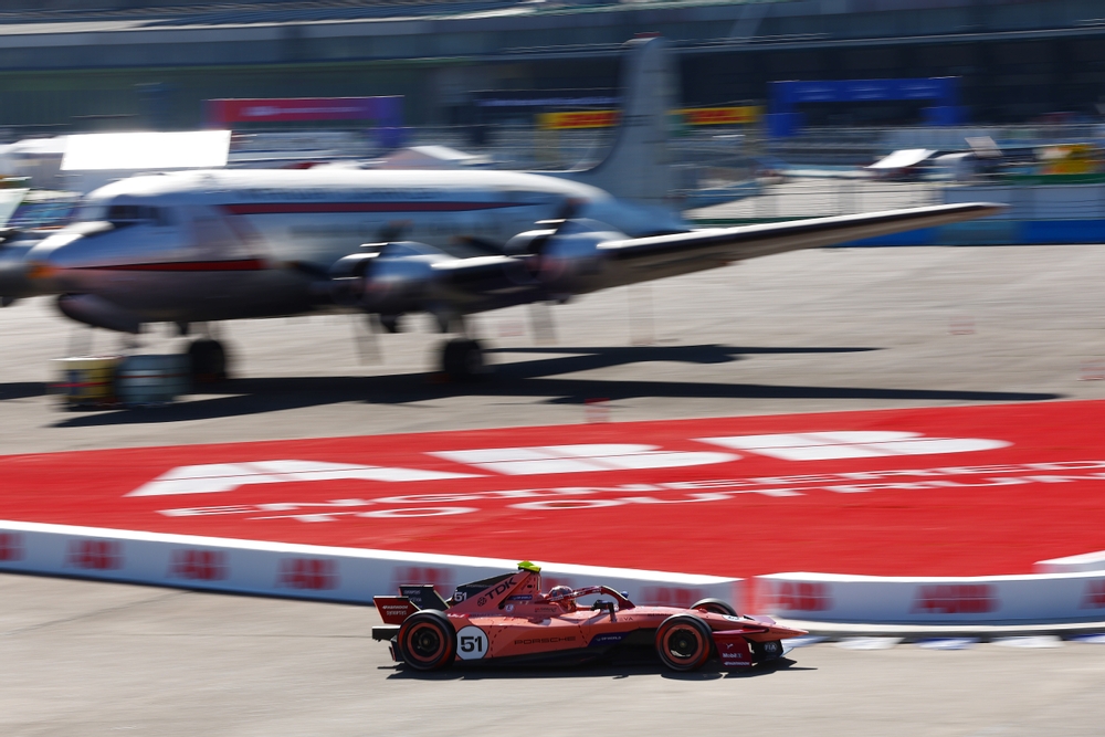 Nico Mueller driving during the Berlin E-Prix Formula E race