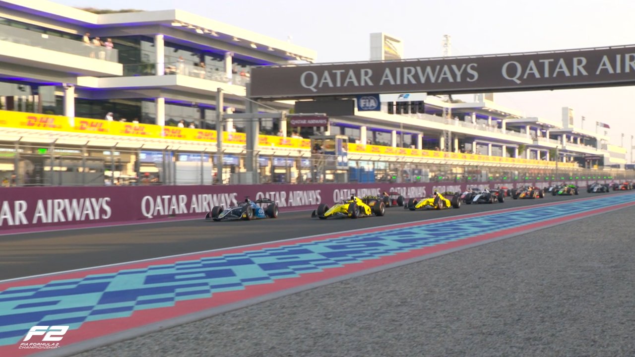 ART Grand Prix's Victor Martins and Invicta Racing's Leonardo Fornaroli during Feature Race at the 2025 F2 Qatar GP.