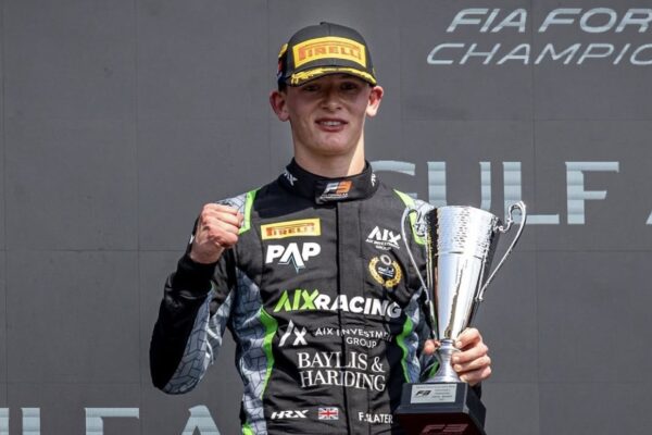 Freddie Slater on the podium at the F3 Bahrain GP