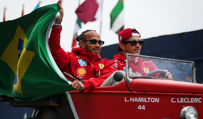 Charles Leclerc and Lewis Hamilton for Ferrari at the F1 Sao Paulo GP