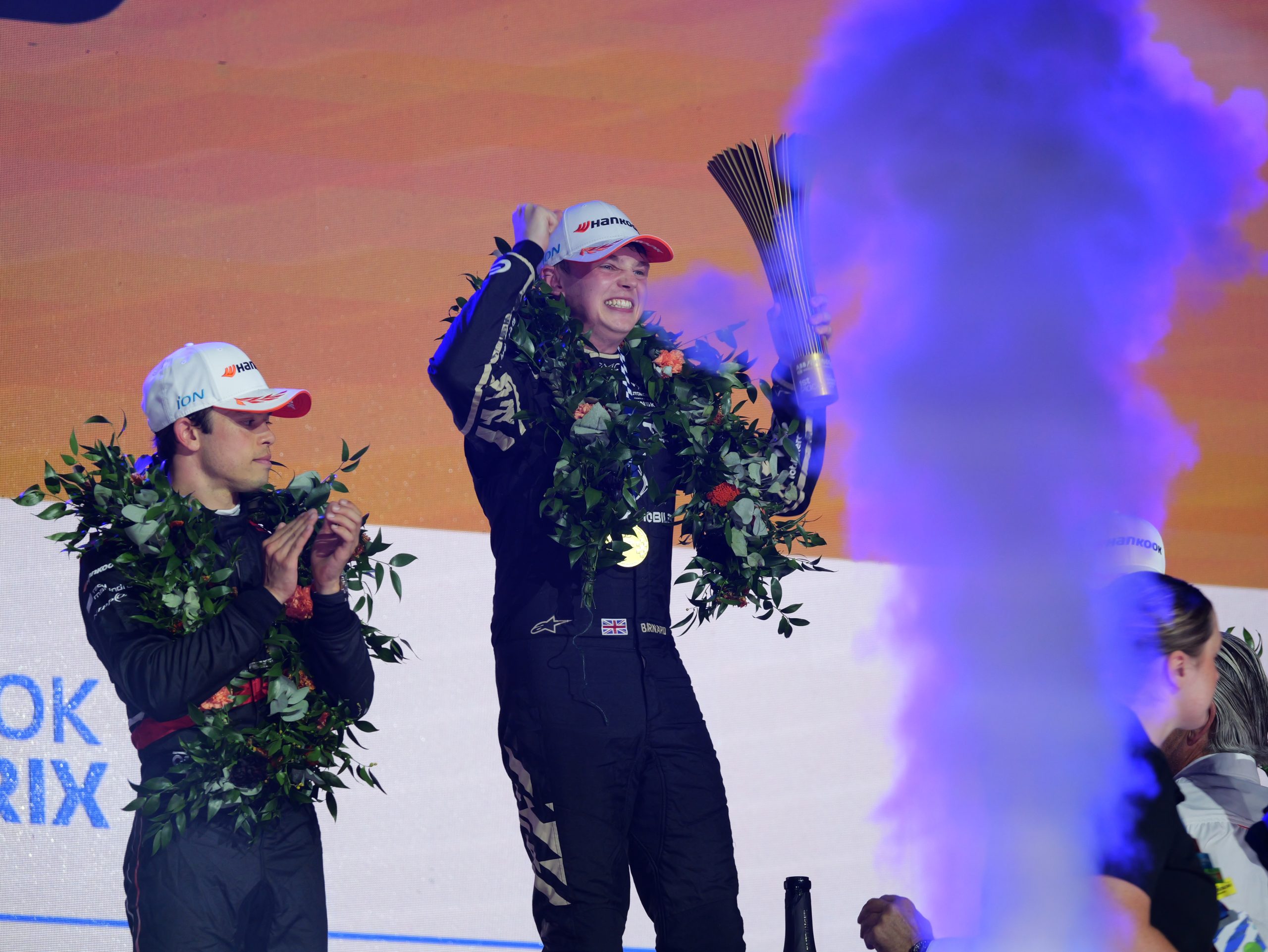 Taylor Barnard celebrates a maiden Formula E victory in London