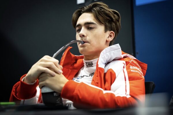 DAMS Lucas Oil's Dino Beganovic during 2026 F2 pre-season testing in Barcelona.