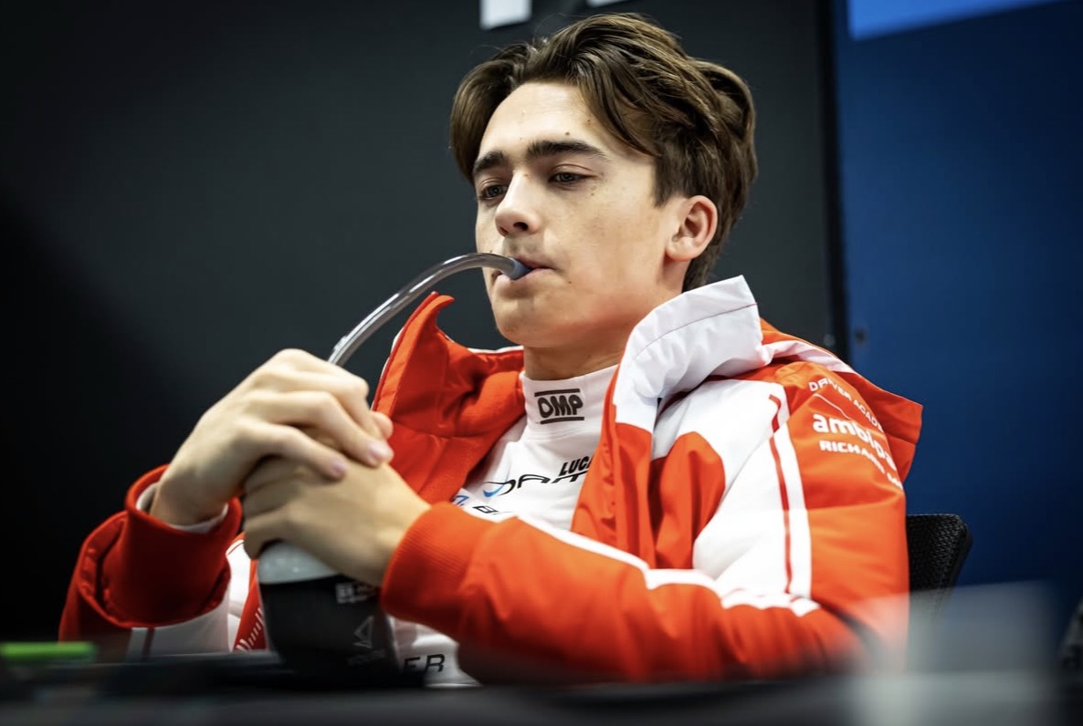 DAMS Lucas Oil's Dino Beganovic during 2026 F2 pre-season testing in Barcelona.