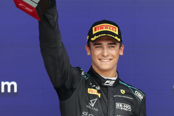 Dino Beganovic on the podium at the F2 Miami Round for DAMS Lucas Oil