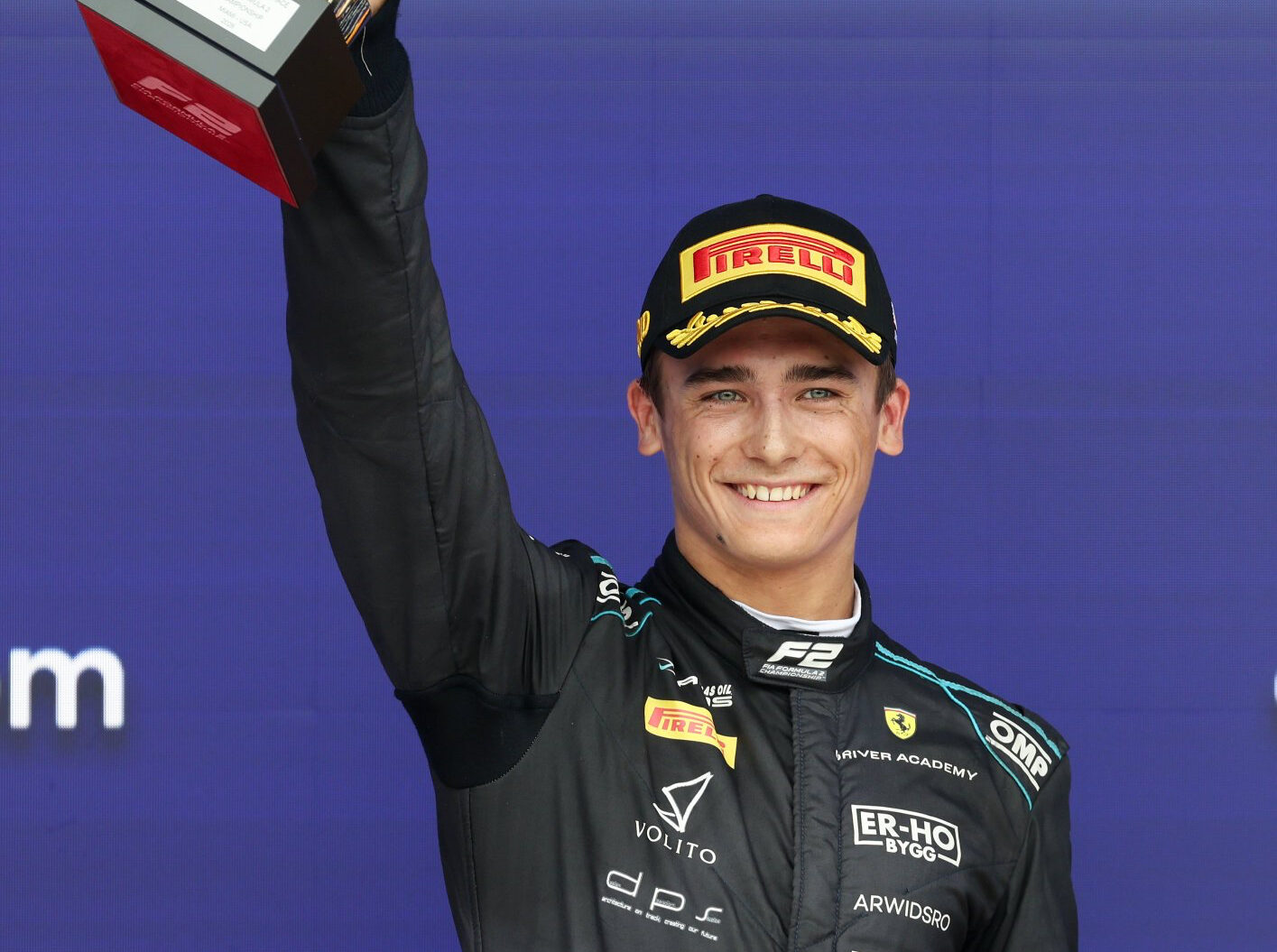 Dino Beganovic on the podium at the F2 Miami Round for DAMS Lucas Oil