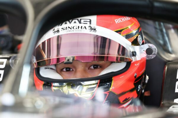 ART Grand Prix's Tasanapol Inthraphuvasak during 2026 F2 pre-season testing in Barcelona.