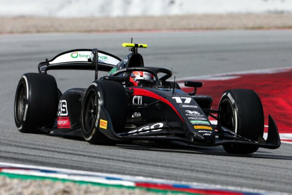 ART Grand Prix's Tasanapol Inthraphuvasak during 2026 F2 pre-season test in Barcelona.