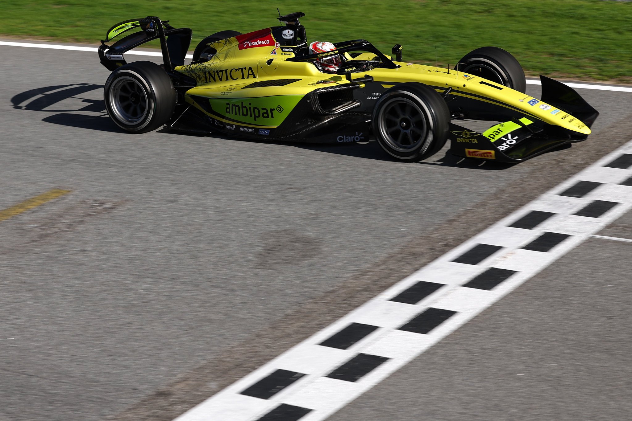 Invicta Racing's Rafael Câmara on track during 2026 F2 pre-season test in Barcelona.