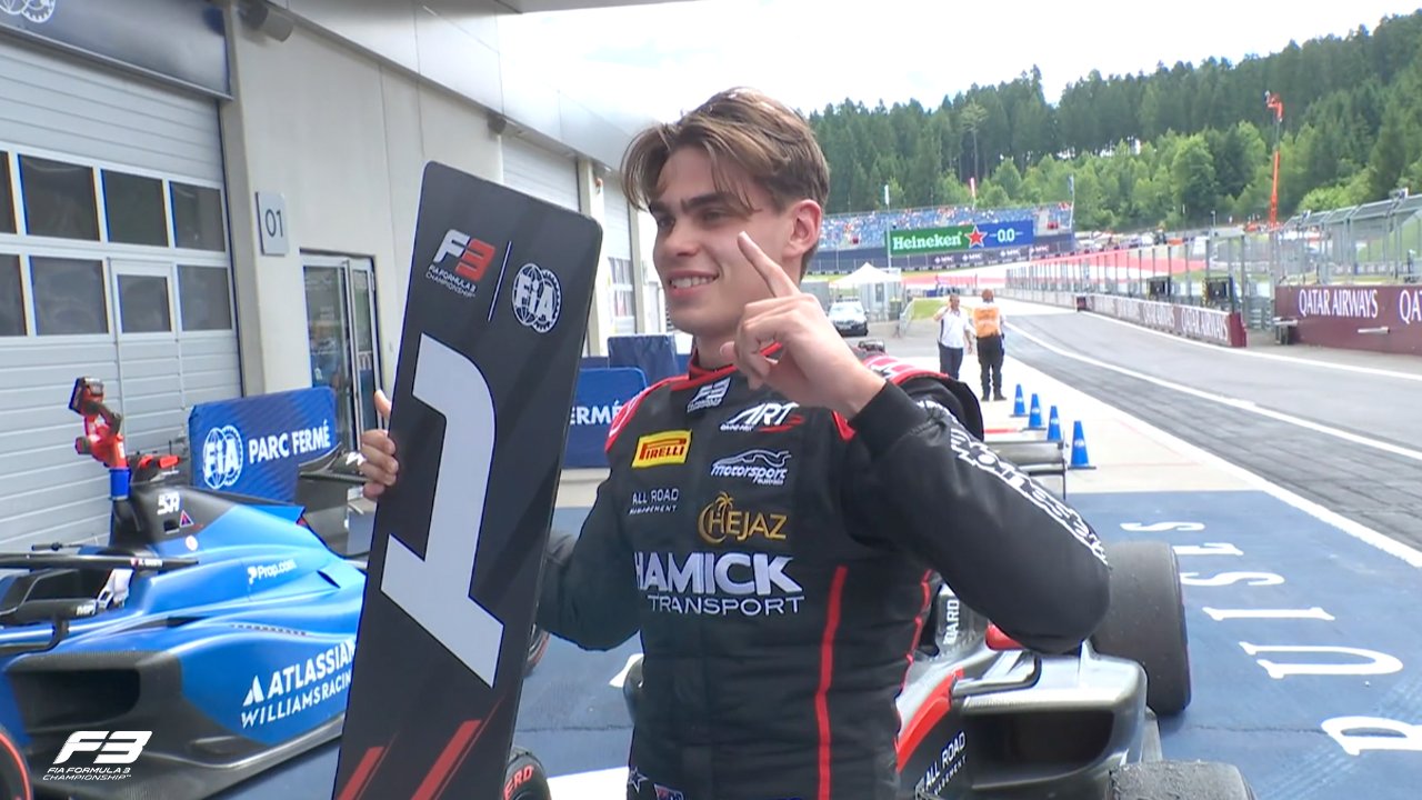 ART GP's James Wharton after securing his maiden F3 win during Sprint Race at F3 Austrian GP.