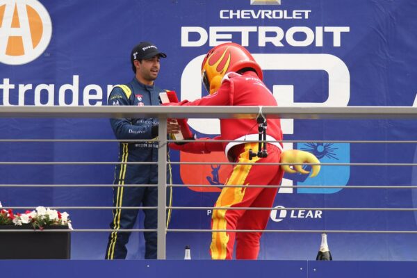 Juan Manuel Correa celebrates 3rd place in the Indy NXT Detroit GP.