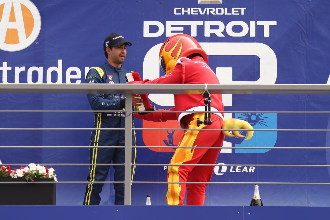 Juan Manuel Correa celebrates 3rd place in the Indy NXT Detroit GP.