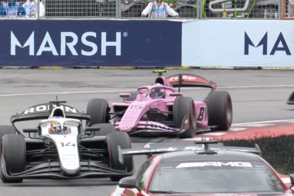 Rodin Motorsport's Martinius Stenshorne and Alex Dunne during the 2026 F2 Canadian GP Feature Race.