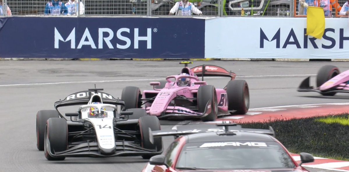 Rodin Motorsport's Martinius Stenshorne and Alex Dunne during the 2026 F2 Canadian GP Feature Race.