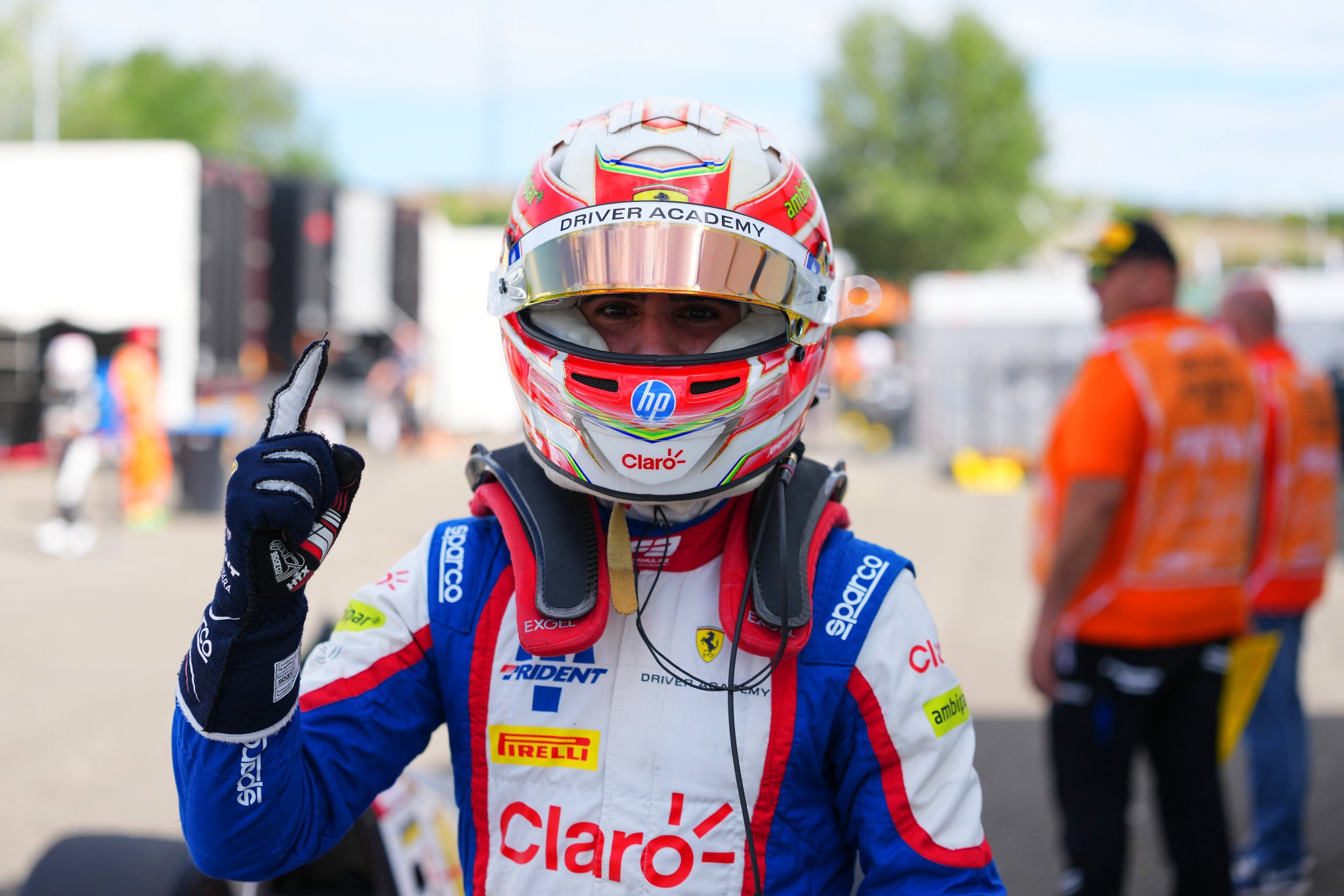 Trident's Rafael Câmara after securing his fifth pole position during Qualifying at F3 Hungarian GP.