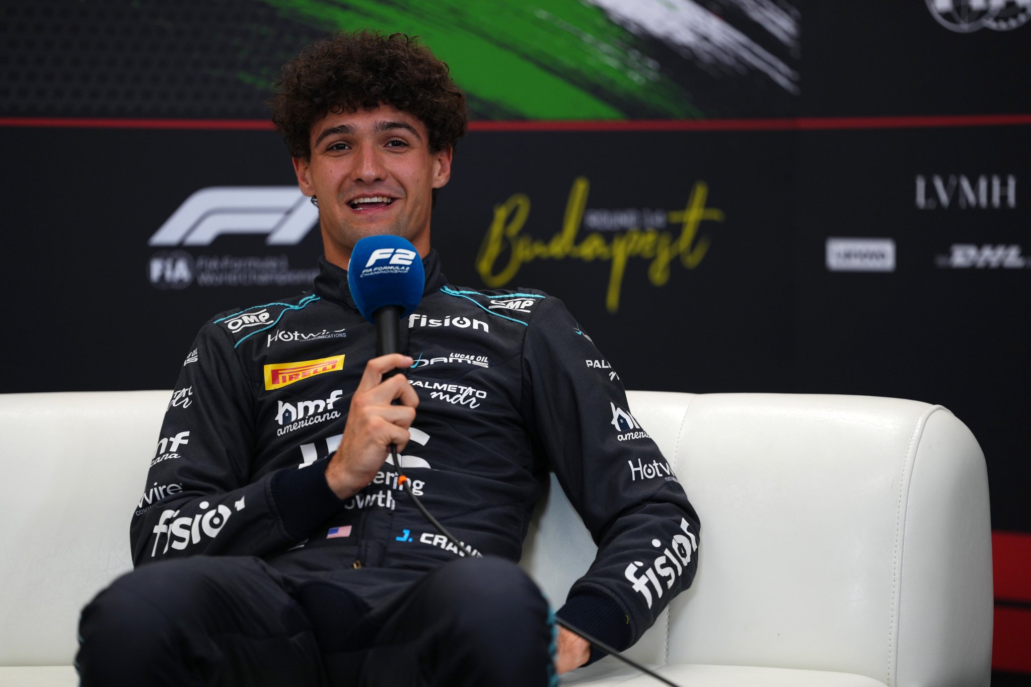 DAMS Lucas Oil's Jak Crawford during the post-Qualifying Press Conference at F2 Hungarian GP.