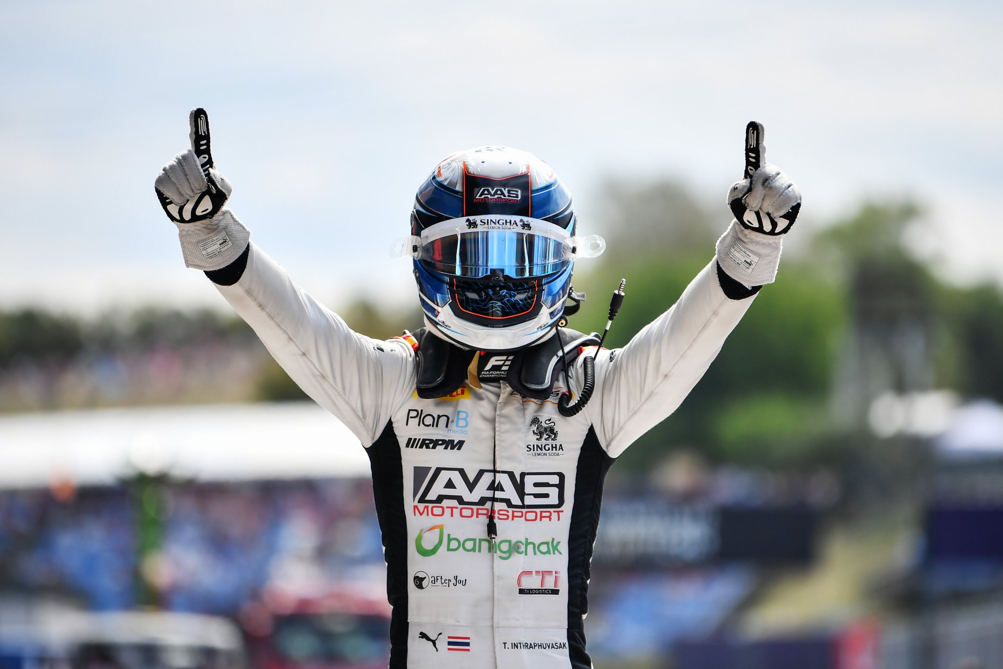 Campos Racing's Tasanapol Inthraphuvasak after winning Sprint at F3 Hungarian GP.