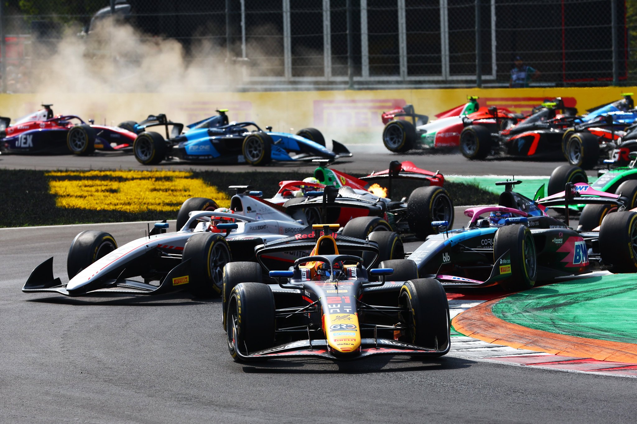 Formula 2 grid racing in Monza in 2024.
